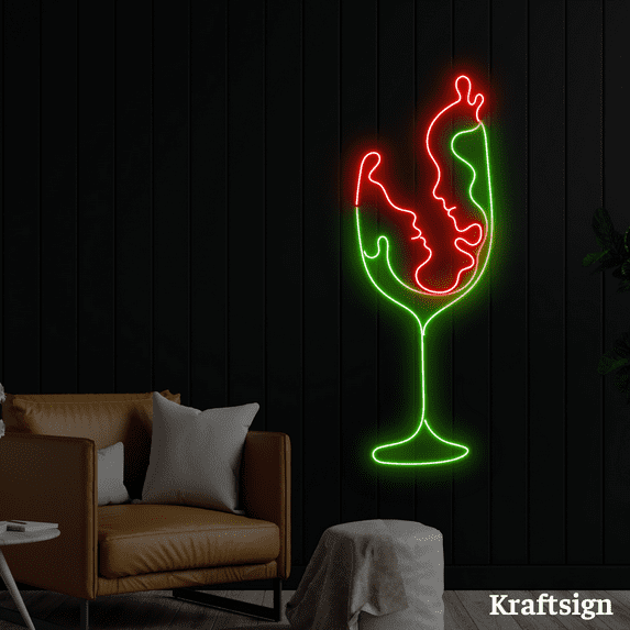 Craftnamesign Couple In Wine Neon Signs, Anniversary Decor, Bar LED Sign