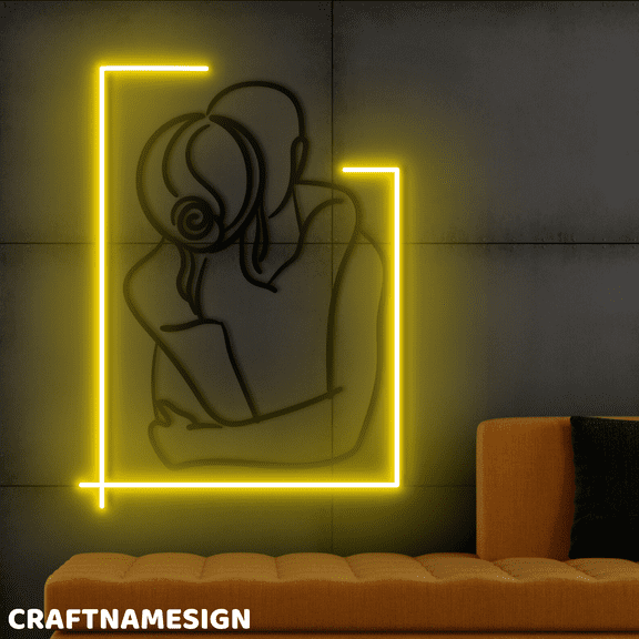 Craftnamesign Couple Kissing Neon Decal, Cuddle Couple Wall Art, Couple Wall Decor