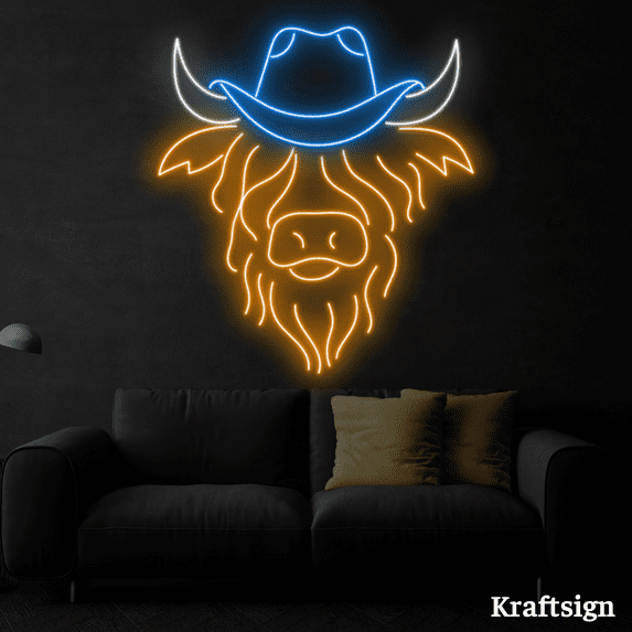 Craftnamesign Cow Neon Sign, Rodeo LED Sign, Men Cave Decor, Cowboy Gifts