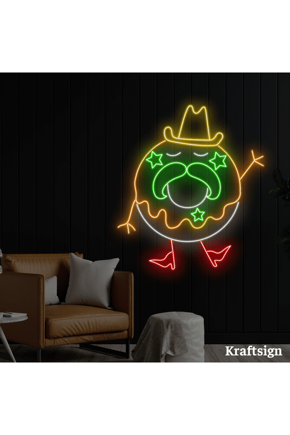 Cowboy Donut Neon Sign, Donut Shop Decor, Bakery LED Signs