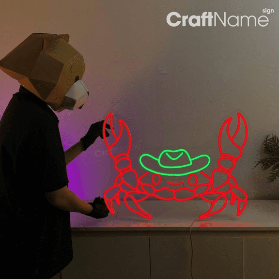 Craftnamesign Crab Led Light for Crab Store Wall Art, Seafood Restaurant Wall Decor