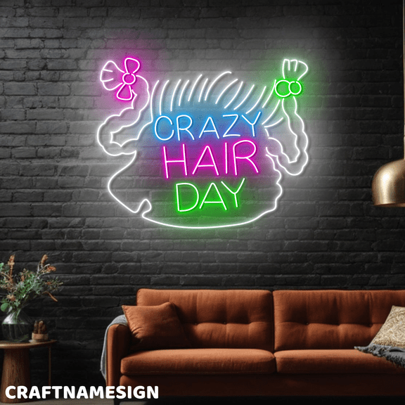 Craftnamesign Crazy Hair Day Neon Light For Wall Decor, Party LED Wall Sign