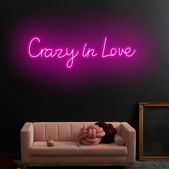 Craftnamesign Crazy In Love Neon Art Signboard, Love Quote Led Light For Valentine Wall Decor