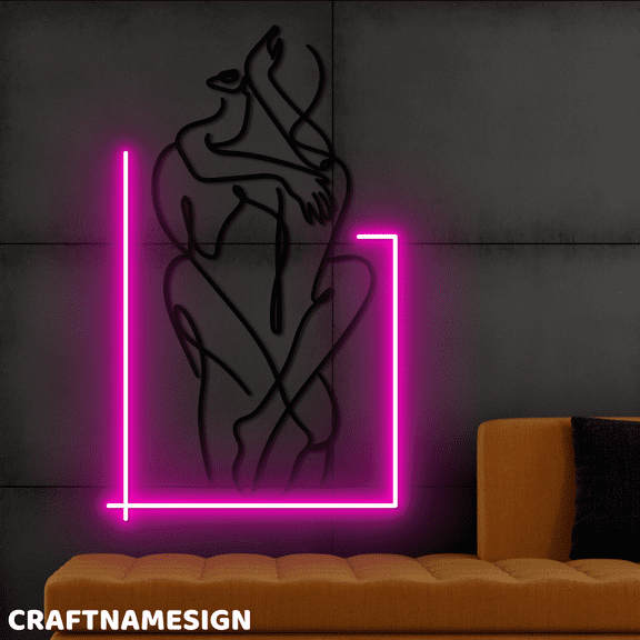 Craftnamesign Cuddle Couple Neon Decal, Bedroom Wall Art, Couple Room Wall Decor