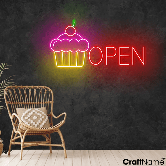 Craftnamesign Cupcake Neon Light, Welcome LED Sign For Cake Dessert Shop Wall Decor