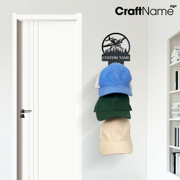 Craftnamesign Custom Airplane Metal Hat Rack, Cap Holder For Wall, Man Cave Decor, Gift For Pilot
