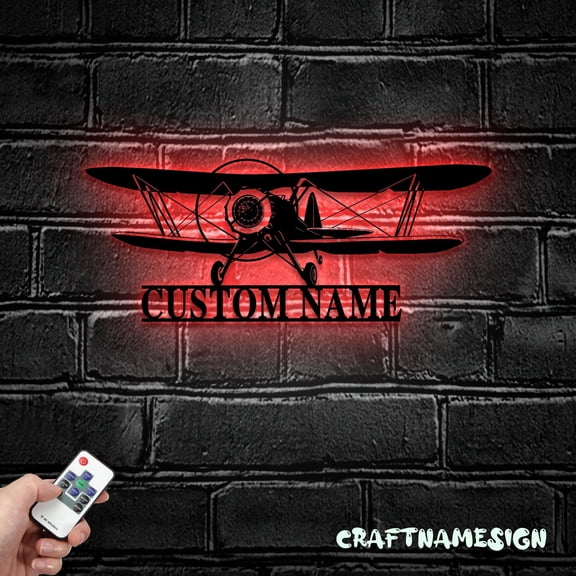 Craftnamesign Custom Airplane Metal Wall Art LED Light, Aircraft Sign, Aircraft Wall Decor