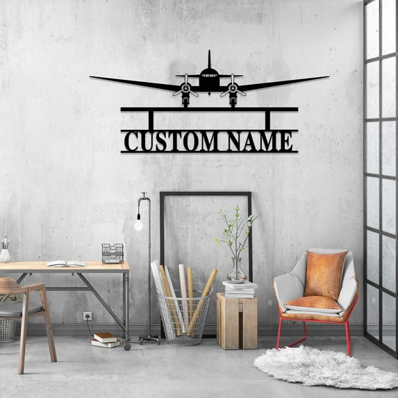 Craftnamesign Custom Airplane Metal Wall Art LED Light, Airplane Name Sign, Gifts for Pilot