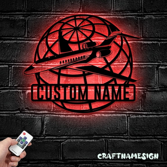 Craftnamesign Custom Airplane Metal Wall Art LED Light, Custom Pilot Name Sign, Home Decor & Gift