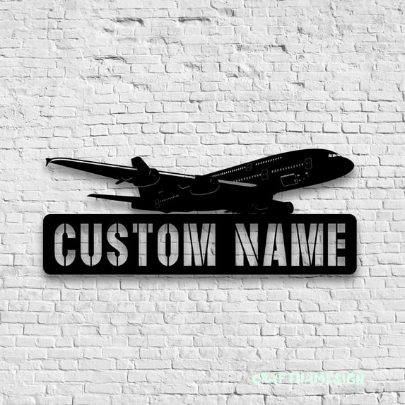 Craftnamesign Custom Airplane Metal Wall Art LED Light, Custom Plane Name Sign