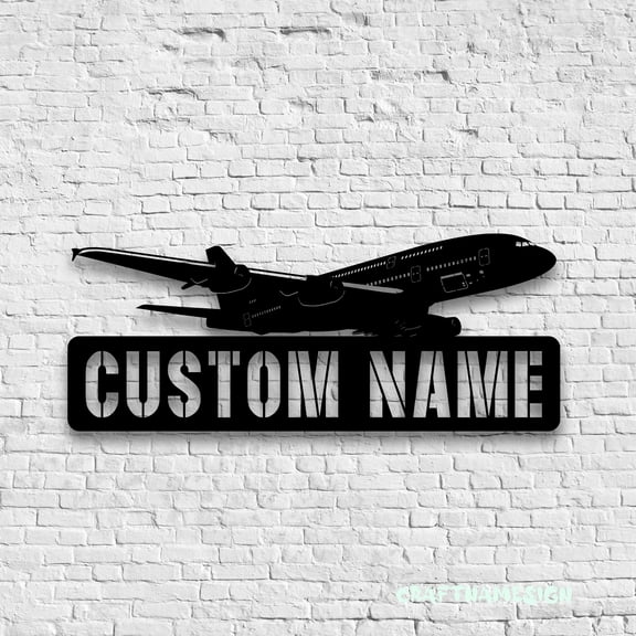 Craftnamesign Custom Airplane Metal Wall Art LED Light, Custom Plane Name Sign