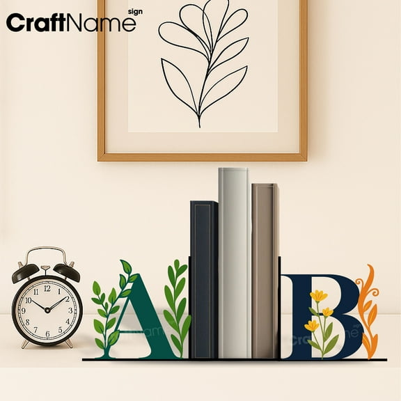 Craftnamesign Custom Alphabet Metal Bookend, Book Stand for Reading Corner Decor, Book Lover Gifts
