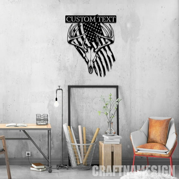 Craftnamesign Custom American Deer Head Metal Wall Art LED Light, Deer Head Skull Hunter Sign