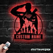 Craftnamesign Custom American Soldier Military Metal Wall Art LED Light, Custom Army Name Sign