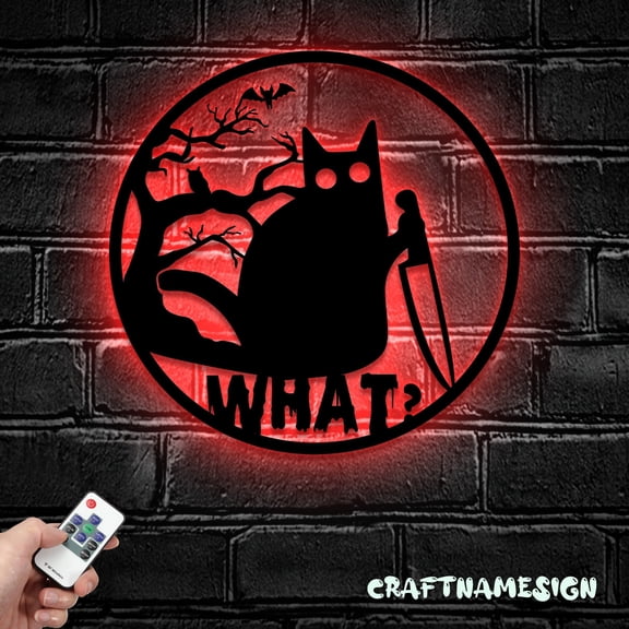 Craftnamesign Custom Angry Cat Metal Wall Art LED Light, Funny Cat Sign, Cat Home Decor, Cat Art