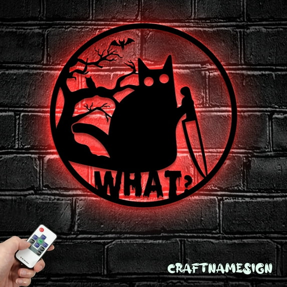 Craftnamesign Custom Angry Cat Metal Wall Art LED Light, Funny Cat Sign, Cat Home Decor, Cat Art