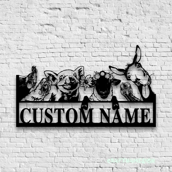 Craftnamesign Custom Animal Farmhouse Metal Wall Art LED Light, Custom Animal Livestock Name Sign