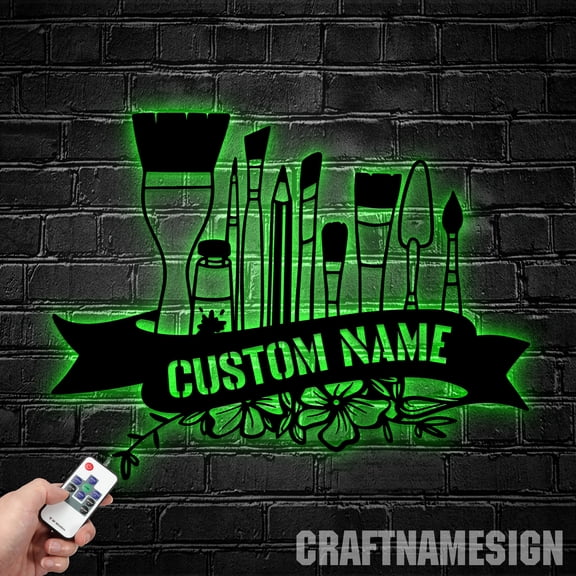 Craftnamesign Custom Artist Tools Paintbrush Metal Art, Custom Artist Name Sign