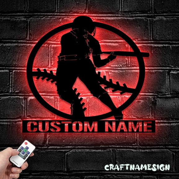 Craftnamesign Custom Ball Baseball Metal Wall Art LED Light, Personalized Softball Player Name Sign