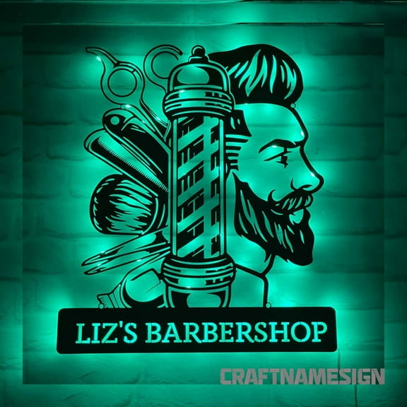 Craftnamesign Custom Barber Shop Metal Sign LED Light, Hairdresser Name Sign, Hairstylist Gifts
