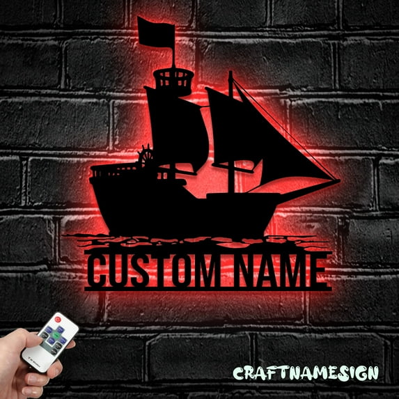 Craftnamesign Custom Barque Sailing Metal Wall Art LED Light, Personalized Sailboat Name Sign