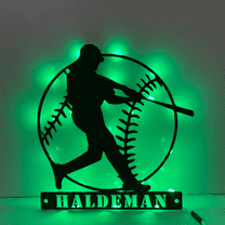 Craftnamesign Custom Baseball Metal Wall Art LED Light, Baseball Player Name Sign Decor