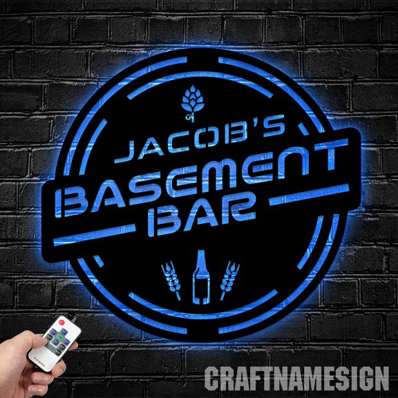 Craftnamesign Custom Basement Bar Metal Wall Art, Personalized Home Bar Name Sign