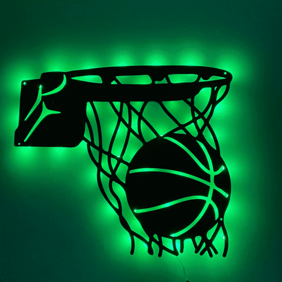 Craftnamesign Custom Basketball Metal Wall Art LED Light, Basketball Name Sign