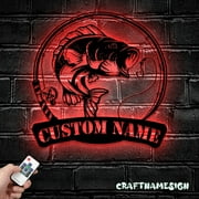 Craftnamesign Custom Bass Fishing Metal Wall Art LED Light, Custom Fisherman Name Sign, Dad Gifts