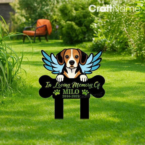 Craftnamesign Custom Beagle Dog Memorial Metal Garden Stake Decor, Cemetery Plaque for Dog Loss