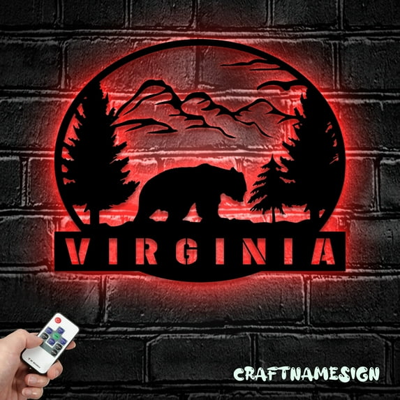 Craftnamesign Custom Bear Mountain Metal Wall Art LED Light, Personalized Outdoor Bear Metal Sign