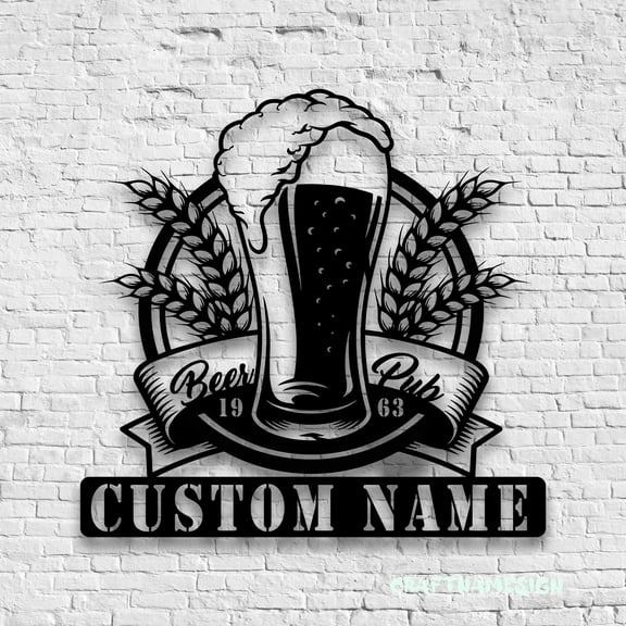 Craftnamesign Custom Beer Pub Metal Wall Art LED Light, Custom Beer Bar Name Sign