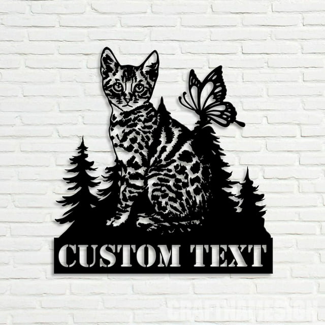 Craftnamesign Custom Bengal Cat Metal Wall Art LED Light, Bengal Cat