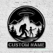Craftnamesign Custom Bigfoot Ailen UFO Metal Sign LED Light, Sasquatch Sign, Bigfoot Wall Decor