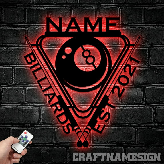 Craftnamesign Custom Billiards Club Metal Wall Art LED Light, Custom Snooker Player Name Sign