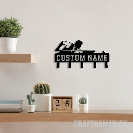 Craftnamesign Custom Billiards Metal Key Holder, Billiards Metal Coat Rack, Billiards Key Hanger