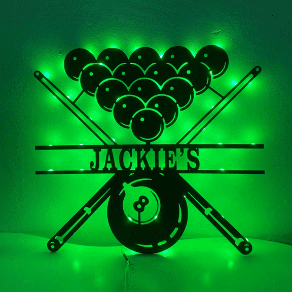 Craftnamesign Custom Billiards Metal Sign LED Light, Pool Hall Name Sign Wall Art