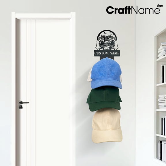 Craftnamesign Custom Binoculars Metal Hat Rack, Unique Wall Mounted Cap Organizer, Hat Lover Gift