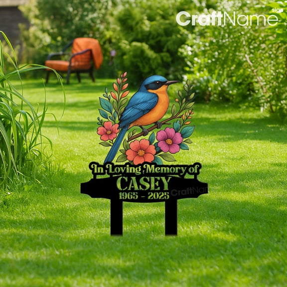Craftnamesign Custom Bird Memorial Metal Garden Stake Decor, Cemetery Plaque for Mom Loss