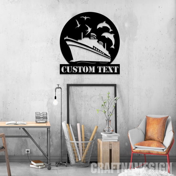 Craftnamesign Custom Boat Dolphin Metal Wall Art LED Light, Boat Metal Sign, Boat Wall Decor