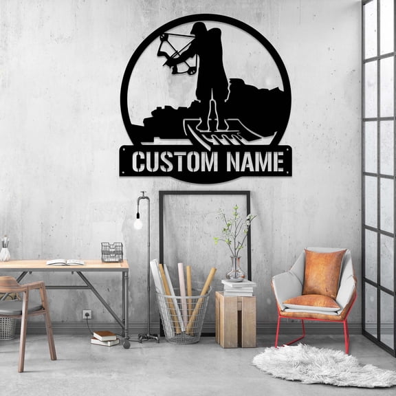 Craftnamesign Custom Bow Hunter Metal Wall Art LED Light, Custom Bow Hunting Name Sign