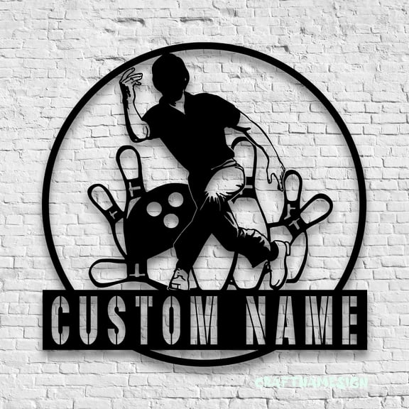 Craftnamesign Custom Bowling Alley Metal Wall Art LED Light, Personalized Bowling Player Name Sign