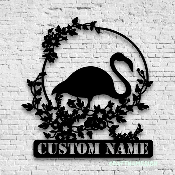 Craftnamesign Custom Flower Flamingo Metal Wall Art LED Light, Custom Floral Flamingo Name Sign