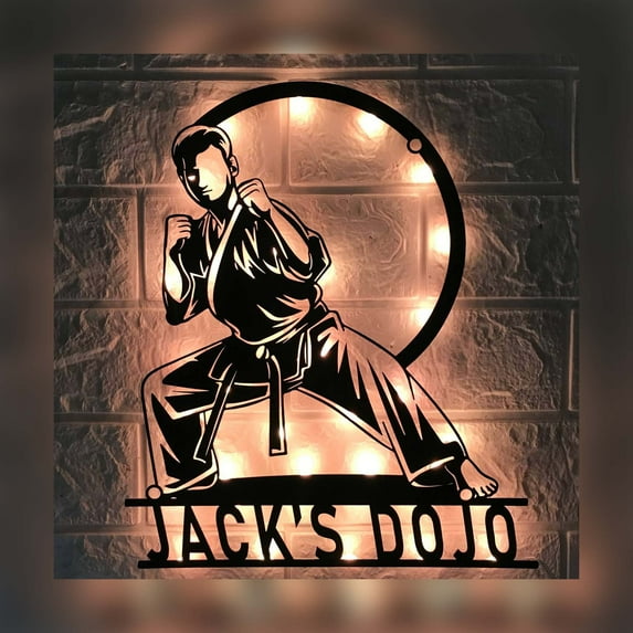 Craftnamesign Custom Boy Karate Martial Arts Metal Wall Art LED Light, Custom Karate Name Sign