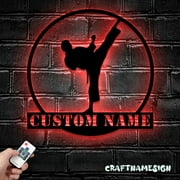 Craftnamesign Custom Boy Taekwondo Martial Metal Wall Art LED Light, Custom Taekwondo Name Sign