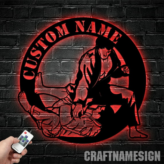 Craftnamesign Custom Brazilian Jiu Jitsu Metal Sign LED Light, Martial Arts Sign, Dojo Decor