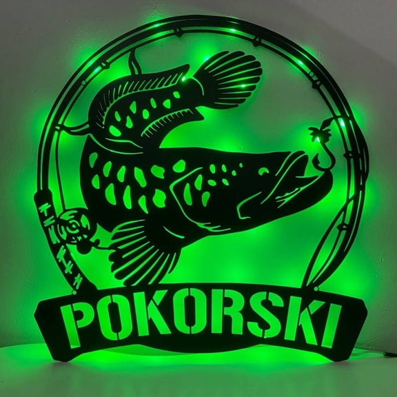 Craftnamesign Custom Brown Trout Fish Metal Sign LED Light, Fishing Name Sign Wall Art