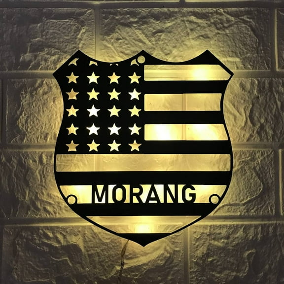 Craftnamesign Custom US Police Officer Metal Wall Art LED Light, Custom American Policer Name Sign