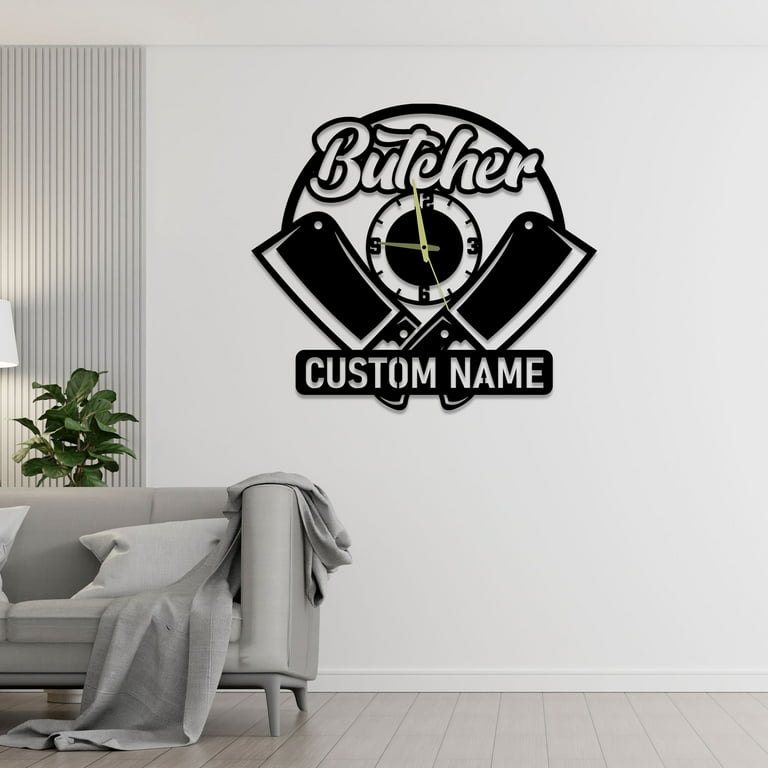 Craftnamesign Custom Butcher Metal Wall Clock For Kitchen Meat