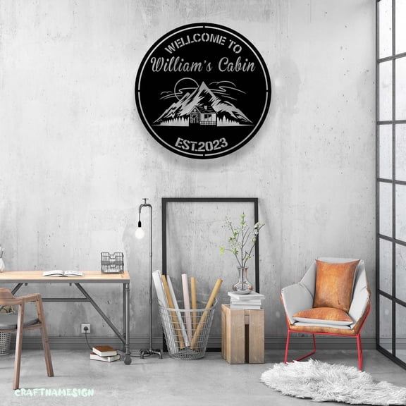 Craftnamesign Custom Cabin Life Metal Wall Art LED Light, Personalized Nature Camping Name Sign